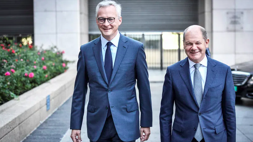 △德国联邦财政部长肖尔茨(右)与法国经济和财政部长勒梅尔 图片来源:法新社