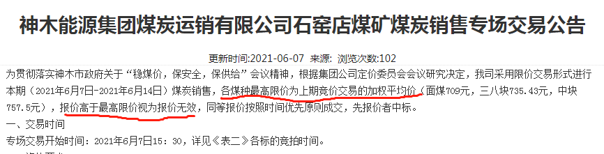 限价交易!检修、倒面 产地14家煤矿停产 供应趋紧 神木煤矿实行最高限价制!