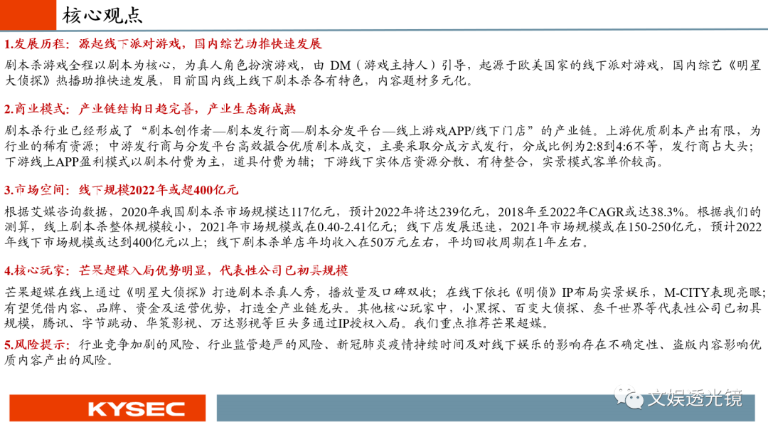 【开源传媒互联网|深度】剧本杀引领线下娱乐潮流,芒果超媒入局优势明显