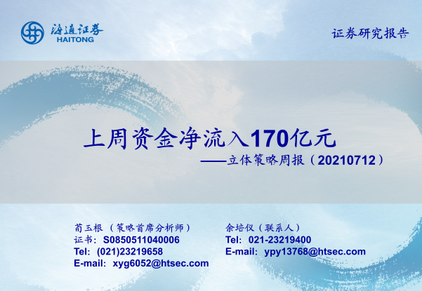 【海通立体策略】上周资金净流入170亿元