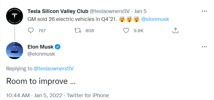 通用第四季度仅卖出 26 辆电动汽车,马斯克:有进步的空间