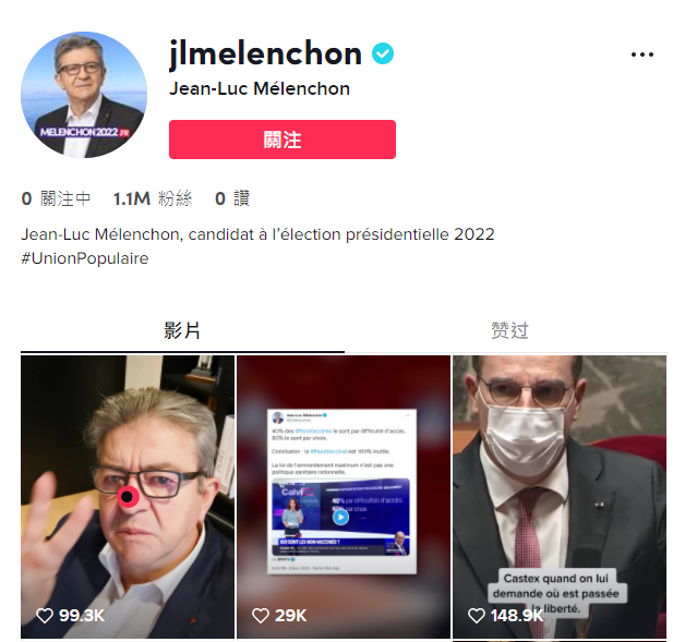 “不屈法国”党候选人梅朗雄TikTok粉丝数破100万