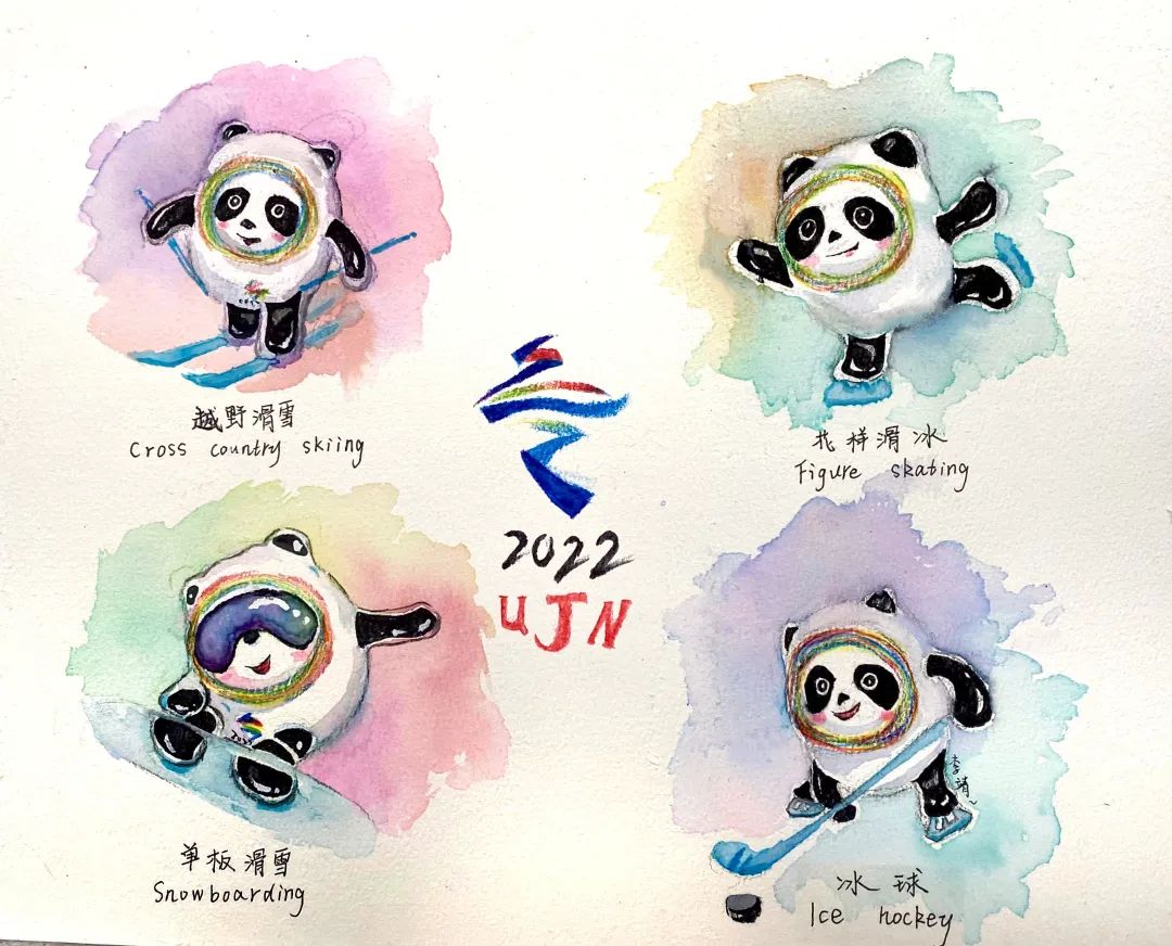 他们拿起画笔手绘出一只只可爱的"冰墩墩"为奥运健儿加油助威