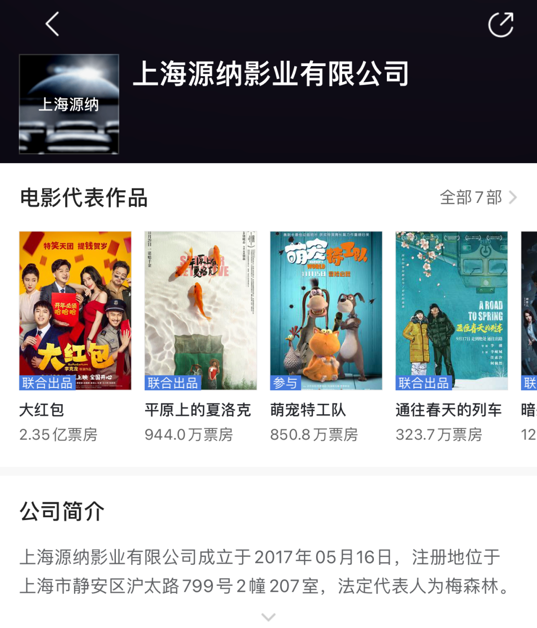 源纳影业资料介绍 来源：猫眼专业版