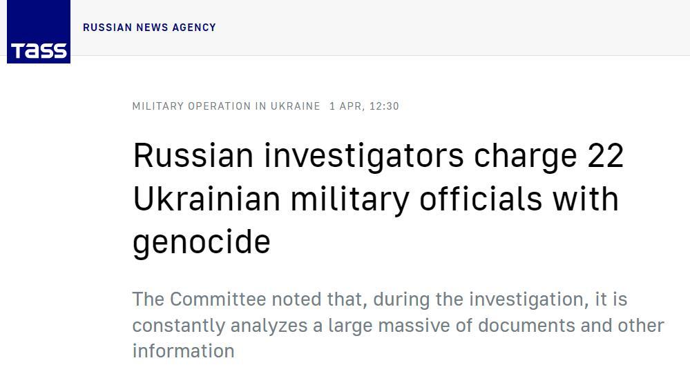 俄媒：俄侦委指控乌前国防部长等22人实施种族灭绝