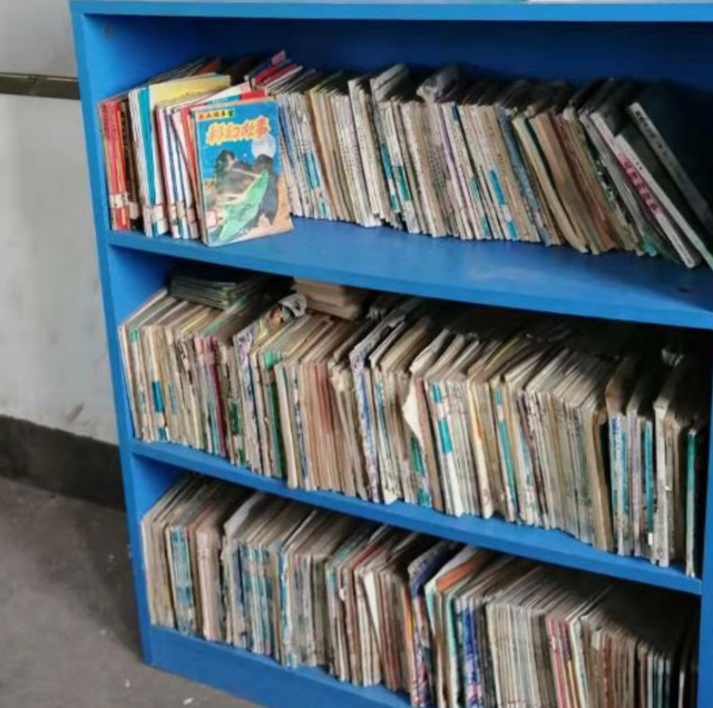 周康林和伙伴在乡村学校调研中看到的书架。受访者供图