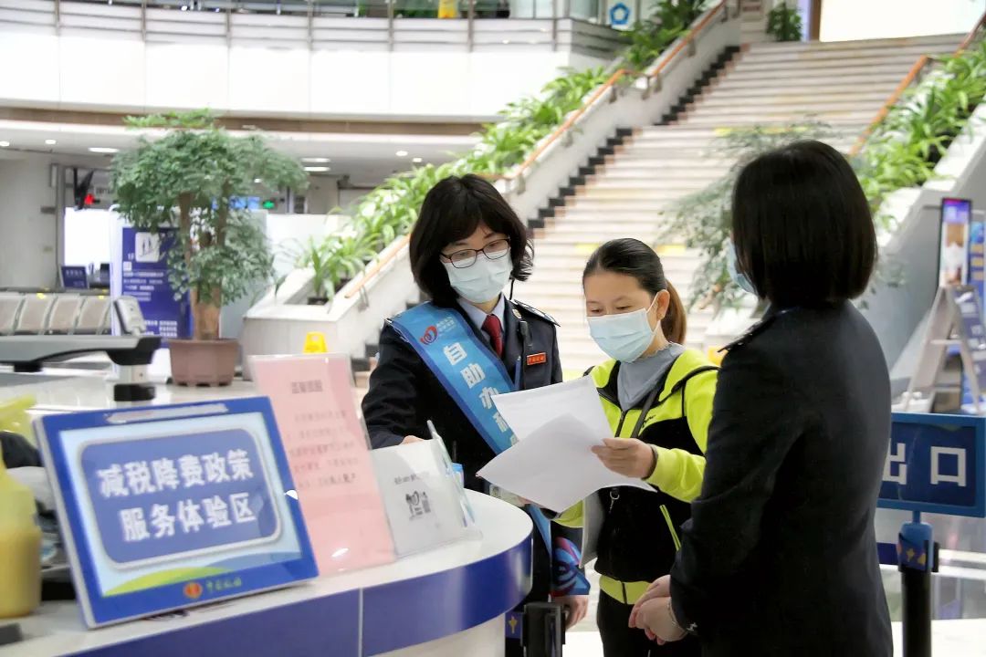 图为佛山市税务部门干部向小微企业负责人讲解相关税费优惠政策。
