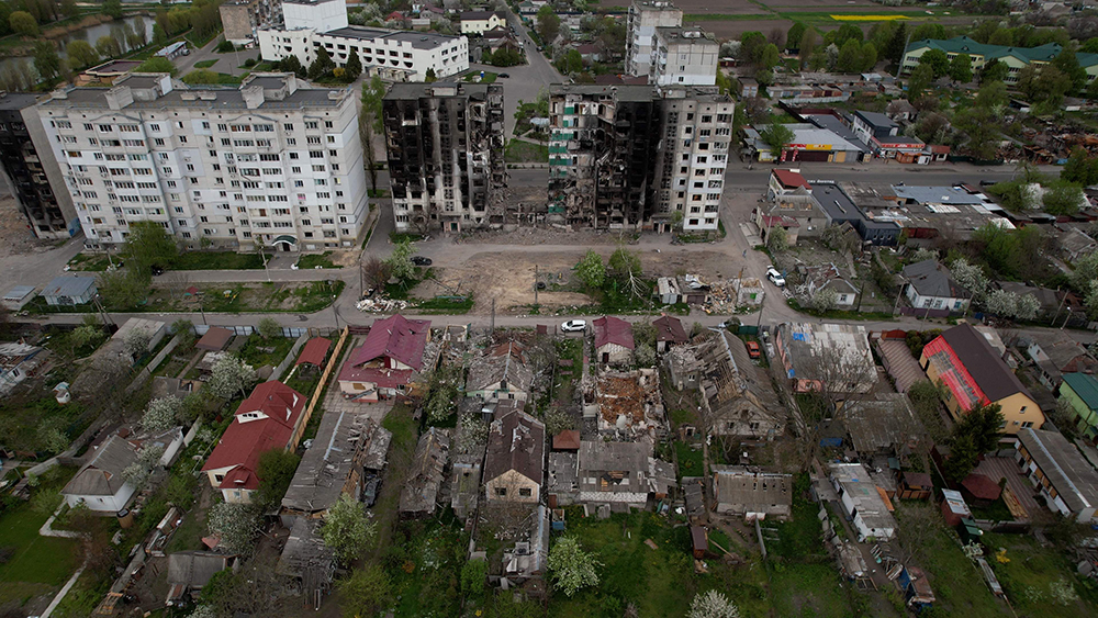 当地时间2022年5月8日，乌克兰基辅州Borodyanka，当地持续遭受炮击后满目疮痍。