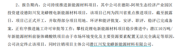 川发龙蟒在一季报中披露其在建项目情况 图片来源:川发龙蟒2022年一季报