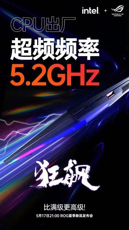 笔记本CPU冲上5.2 GHz,ROG
宣告枪神6 Plus超竞版出厂预超频