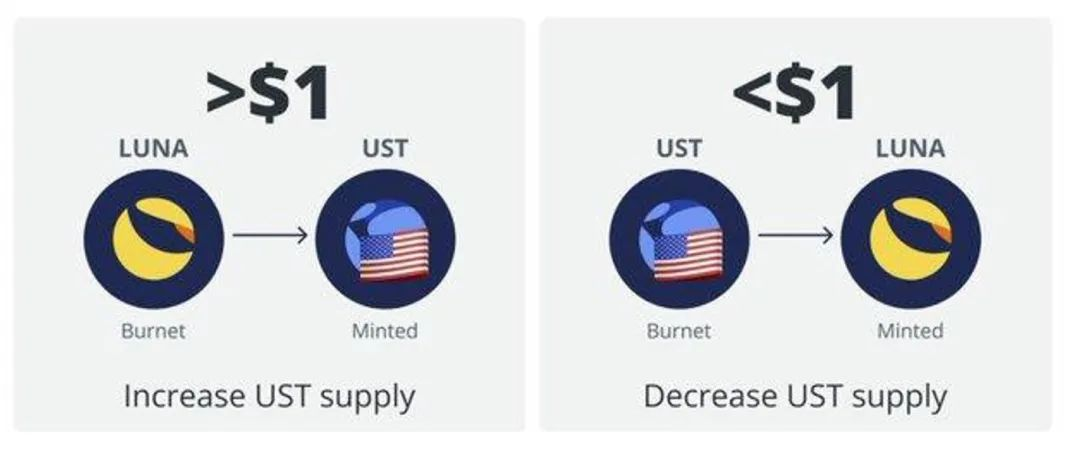 Luna和UST的关系,图片来自于Cointelegraph