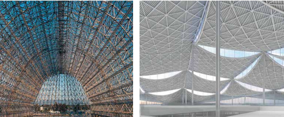 莫菲特机场一号机库(左)、湾景园区设计概念图(右)图片来源:谷歌