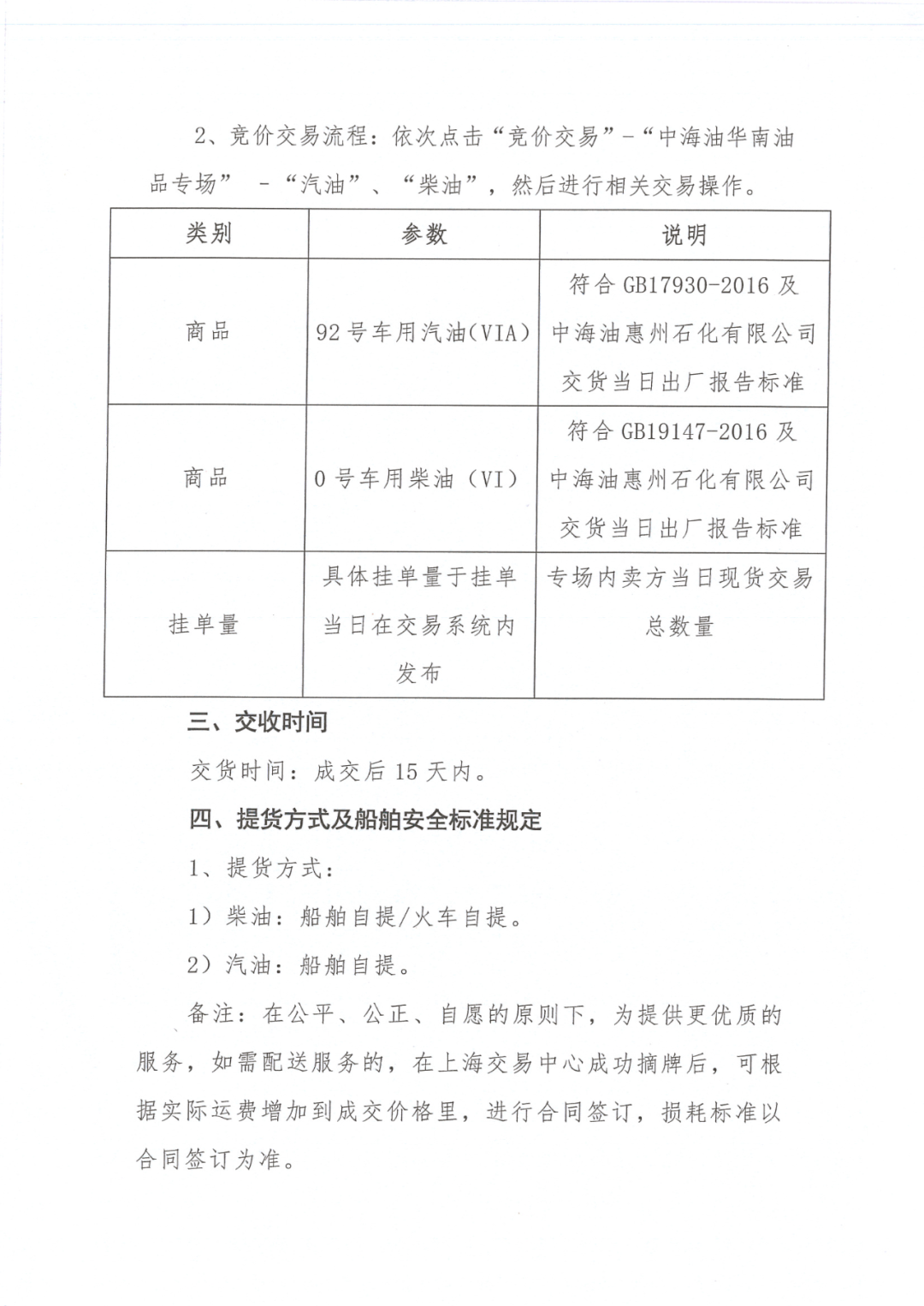 中海油广东销售有限公司关于2022年6月开展92号车用汽油(VIA)及0号车用柴油(VI)现货交易的公告
