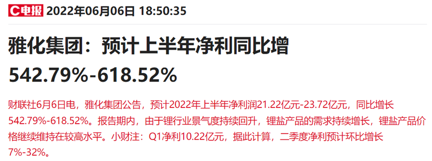 单季净利刷新历史新高!锂矿龙头上半年净利最高预增超6倍,锂价下半年维持高位?