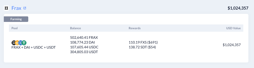 图：Frax流动性池挖矿案例，来自DeBank