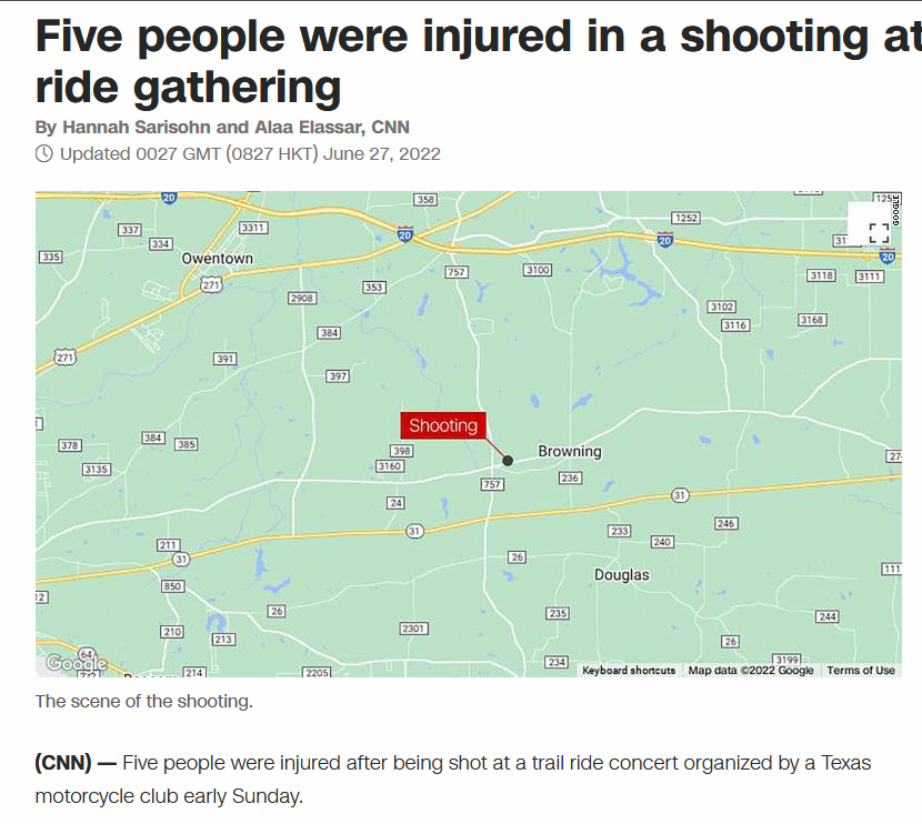 法案颁布3天后，昨天凌晨，德州摩托车俱乐部再次发生枪击事件，5人受伤  图源：CNN