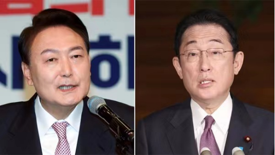 韩国总统尹锡悦（左）与日本首相岸田文雄资料图