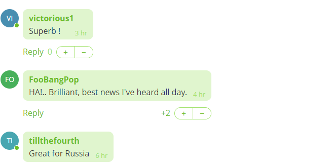 “好消息”;“這是今天最好的新聞”;“俄羅斯真棒”