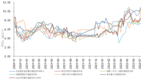 表3 重点批发市场脐橙销售均价（单位：元/公斤）