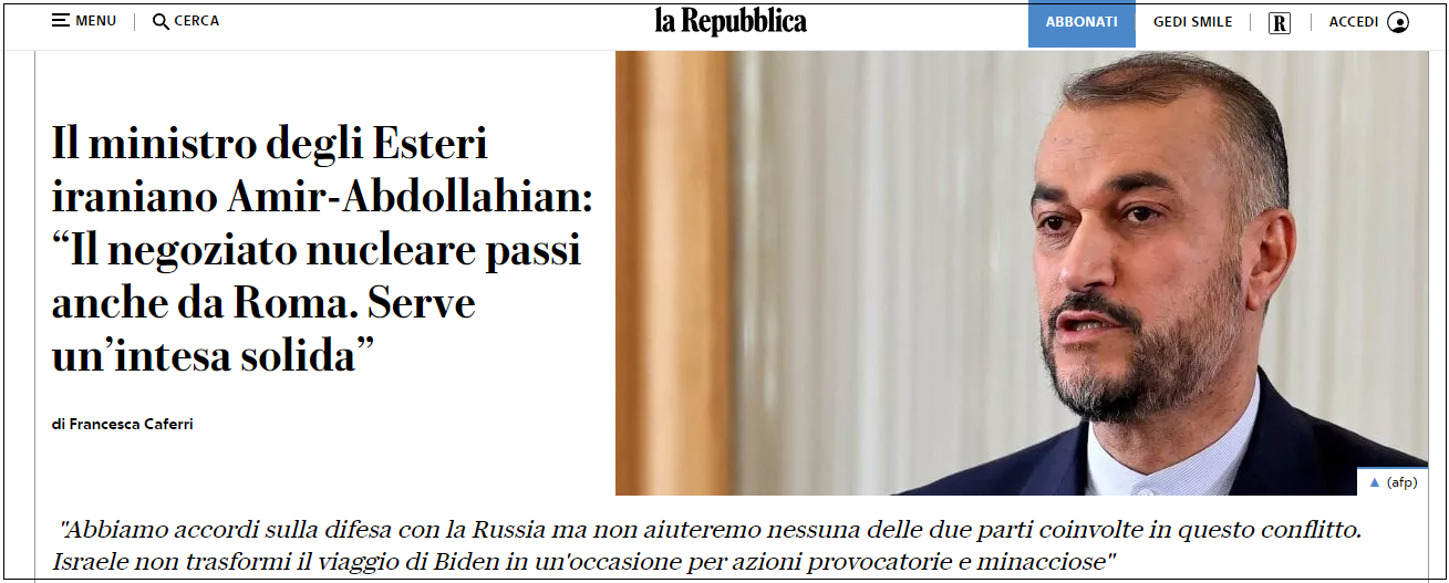 意大利《共和国报》报道截图