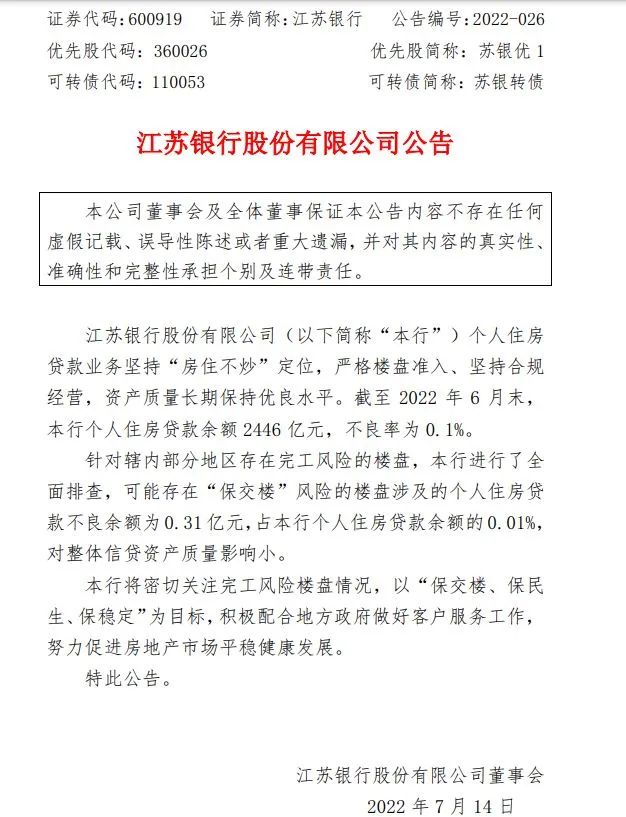 图片来源:江苏银行公告