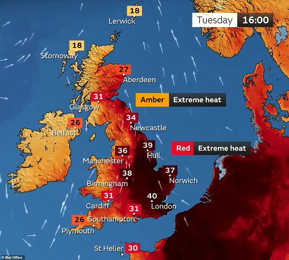 當地時間7月19日,英國高溫創下紀錄 圖源:英國氣象局