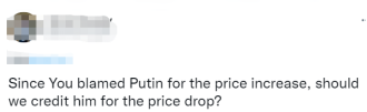 “既然你把涨价归咎于普京，我们是不是应该把降价归功于他？”