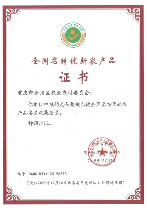 图:太和黄桃被纳入全国名特优新农产品名录