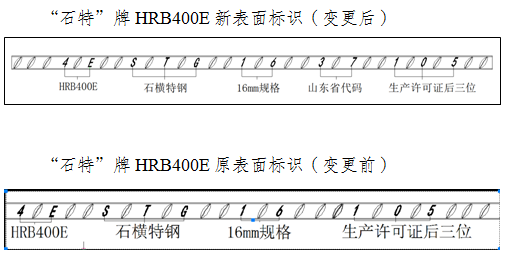 关于同意石横特钢集团有限公司变更螺纹钢表面标识的公告