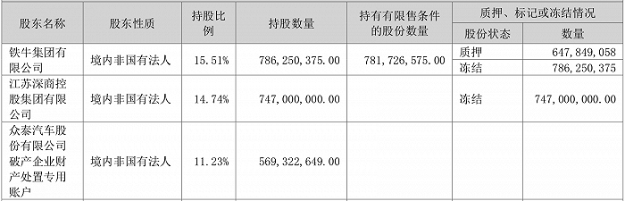 图:ST众泰股份情况,来源:半年报