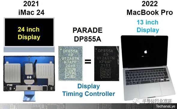 图 4 M2 MacBook Pro 上的 TCON(显示时序控制器)。使用与 24 英寸 iMac 相同的 TCON