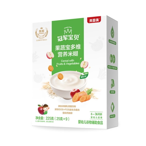 冠军宝贝果蔬宝多维营养米糊,添加珍贵乳清蛋白