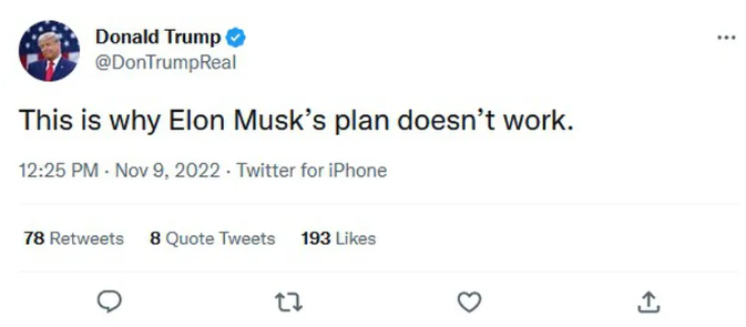 (假“特朗普”嘲讽马斯克,来源:社交媒体)