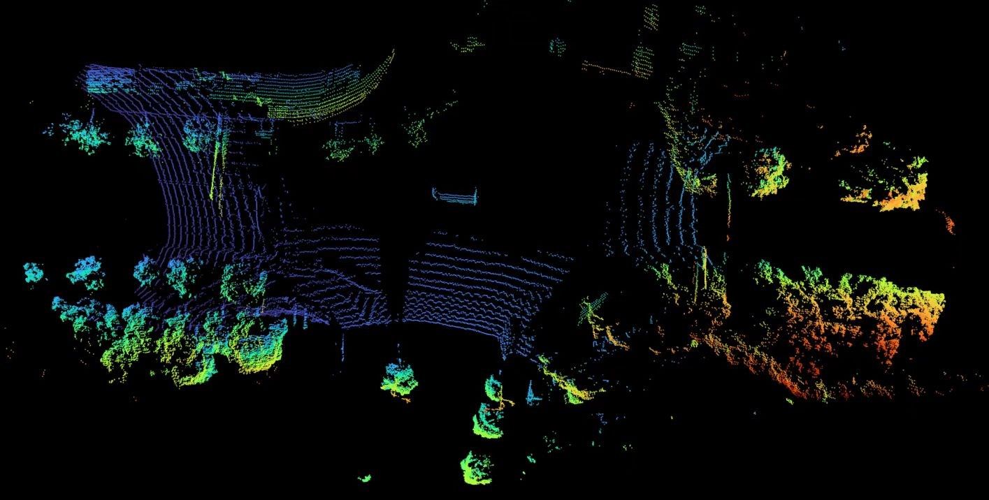 艾氪英诺通过自研融合算法实现同一路口多个激光雷达的点云融合效果图