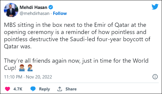 世界杯开幕式上和沙特王储有说有笑，FIFA主席挨批