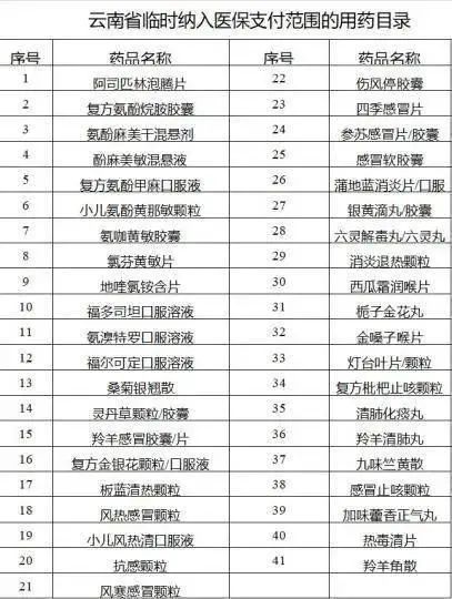 图为云南省临时纳入医保支付范围的用药目录 云南省医保局供图