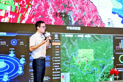 冷伟为合作方讲解卫星遥感大数据在数字农业场景上的应用。受访者供图