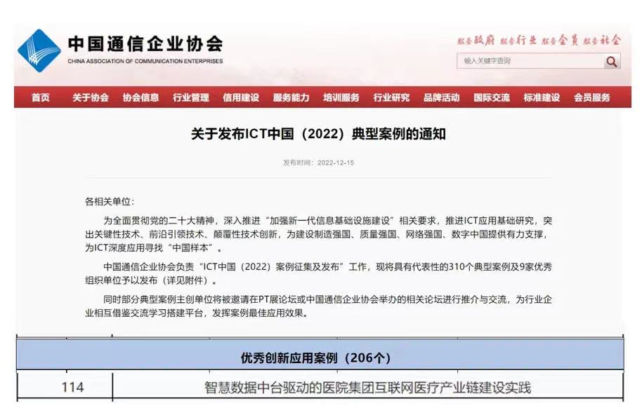 环球医疗数据中台项目获得“ICT中国(2022)案例—优秀创新应用案例”