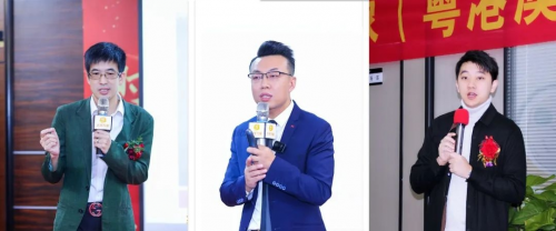 华亿大亨集团董事长赵志(左一)、华亿大亨集团CEO孙嘉鹏(中图)、华亿大亨集团直播事业部总裁梁嘉宇(右一)