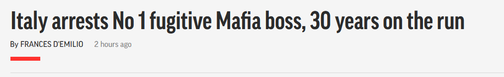 在逃30年的意大利黑手党头目落网,意总理回应
