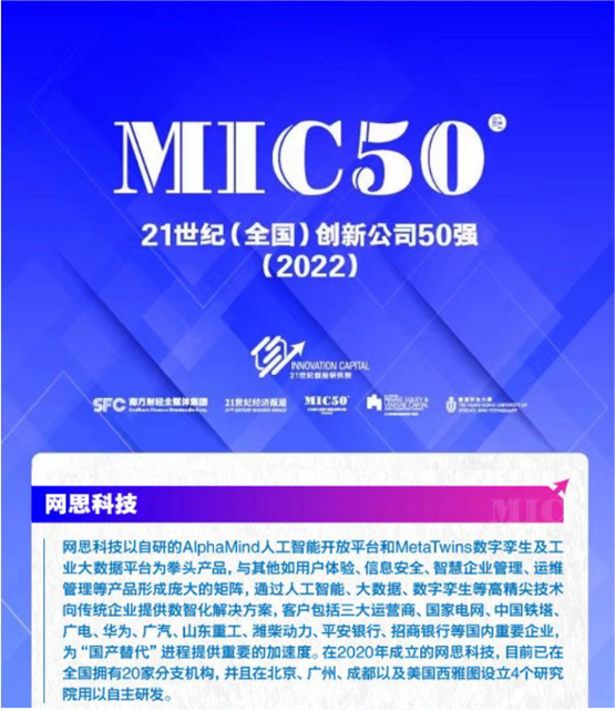 图为21世纪(全国)创新公司50强官方对网思科技的创新解读