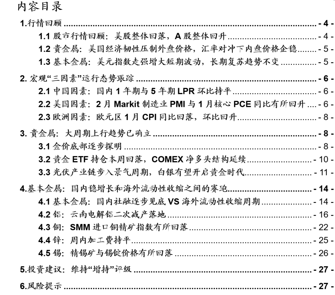 【大宗金属周报】震荡中上行:美国加息终点延后,国内经济稳步复苏