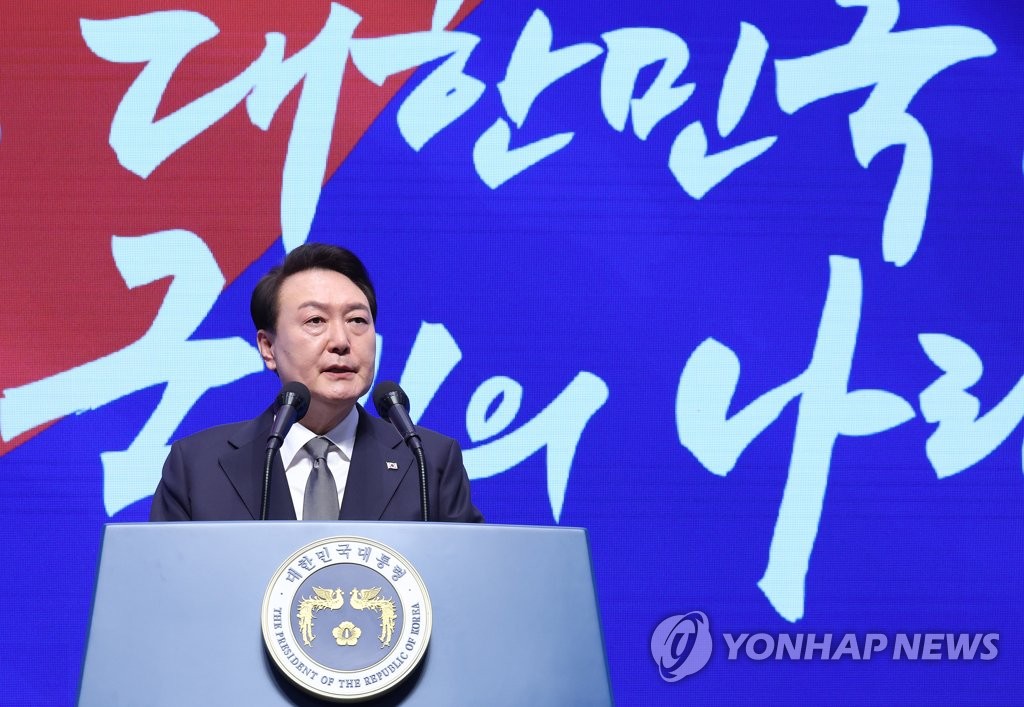 3月1日，韩国总统尹锡悦发表“三一节”讲话 图自韩联社