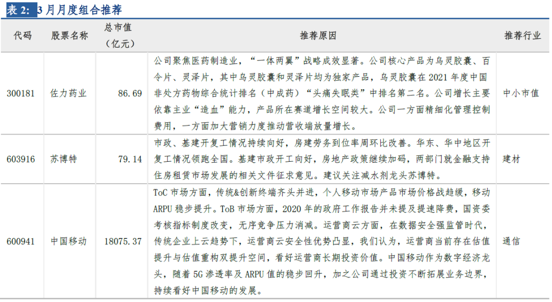 长城策略*月度金股‖三月