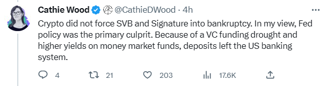 “木头姐”锐评SVB破产:这是美联储的锅!