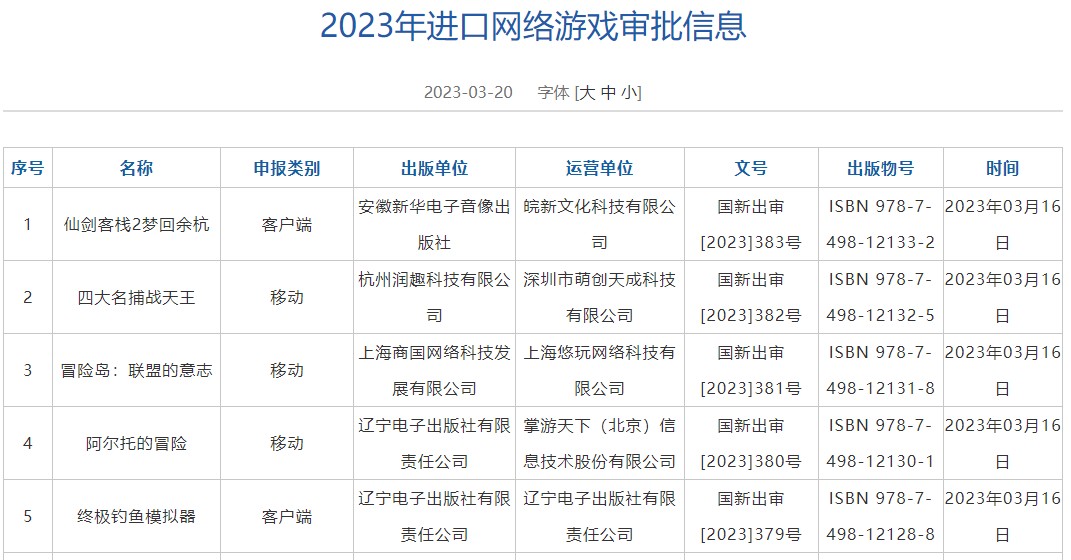 2023年进口网络游戏审批信息发布 网易等公司27款游戏获批