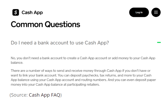 (无需绑定银行账户就能收付款,来源:Cash App用户帮助)