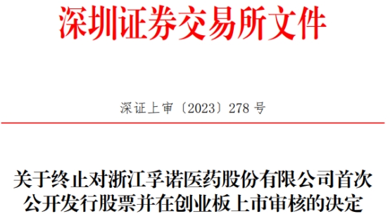 孚诺医药终止创业板IPO 保荐机构为海通证券