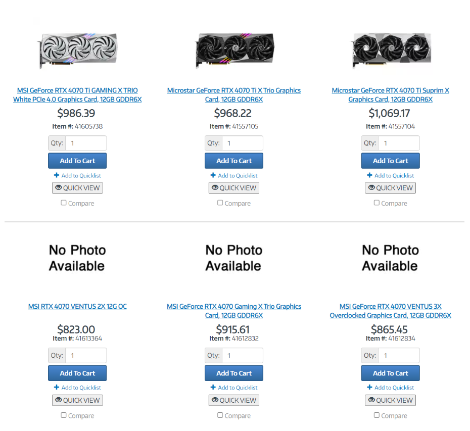 微星 RTX 4070 非公版桌面显卡亮相零售商店，823 美元起