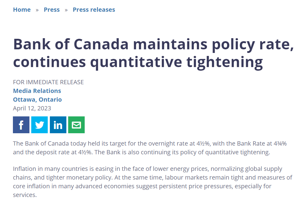 加拿大央行再次按兵不动 下一步行动仍可能是加息